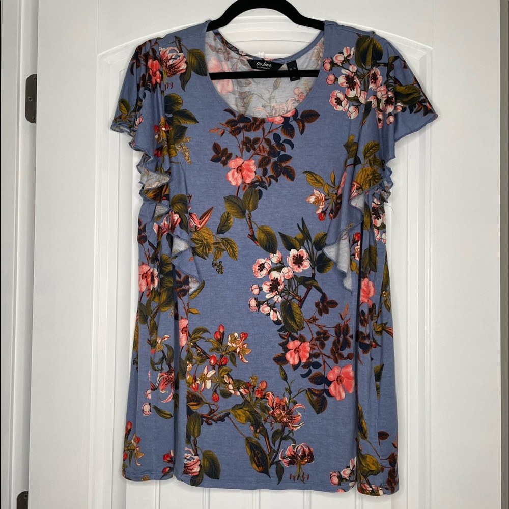 DuJour QVC s/s floral knit top Size XL